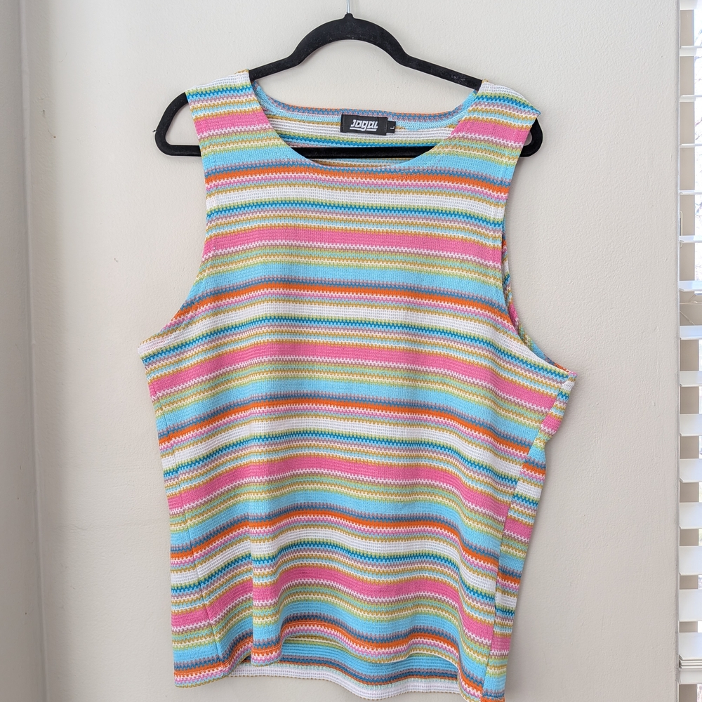 Y2K Jogal Striped Knit Tank Top | Women’s Large | Retro | Maximalist